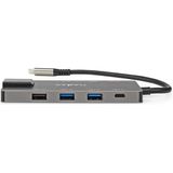 Nedis USB Multi-Port Adapter - USB 3.2 Gen 1 - USB-C Male - HDMI Output / RJ45 Female / SD / 2x USB-C / 3,5 mm Female / 3x USB-A Female - 5 Gbps - 0.20 m - Rond - Verguld - PVC - Antraciet - Doos