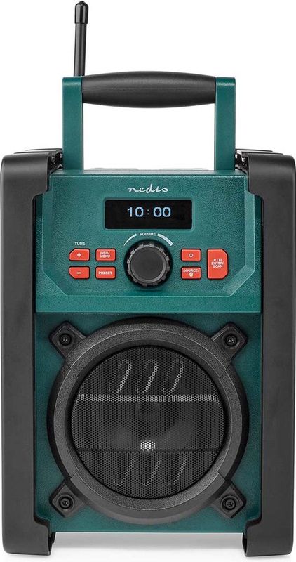 Nedis - RDDB3100GN Bouwradio - Groen/Zwart - DAB+ FM Bluetooth 15W IP65