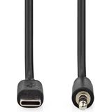 Nedis USB-C™-adapter | USB 2.0 | USB-C™-stekker | 3,5 mm stekker | 1 m | rond | vernikkeld | PVC | zwart | envelop