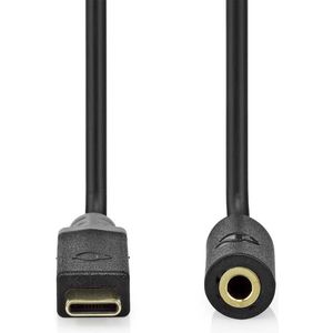 Nedis USB-C™ Adapter | USB 2.0 | USB-C™ stekker | 3,5 mm bus | 1.00 m | rond | verguld | PVC | Zwart | Box