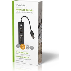 Nedis USB-Hub - USB-A Male - USB-A Female - 3 poort(en) - USB Gevoed - SD & MicroSD / 3x USB