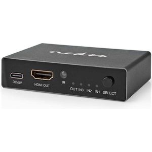 HDMI Schakelaar - 3-poorts - 8K 60Hz - Handmatig en Automatisch - Metaal - Zwart