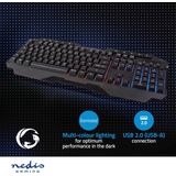 Nedis - Gaming Toetsenbord - Bedraad - Membraam - LED - Qwertz DE - Zwart