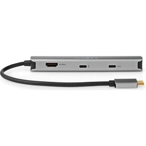 Nedis USB-C naar HDMI 4K 60Hz, USB-A, USB-C, USB-C PD 100W en RJ45 adapter / grijs - 0,20 meter