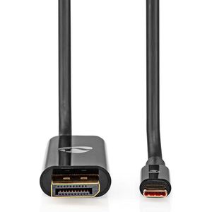Nedis USB-C Adapter | USB 3.2 Gen 1 | USB-C Male | DisplayPort Male / USB-C Female | 8K@30Hz | 2.00 m | Rond | Vernikkeld | PVC | Zwart | Envelop - CCGP64355BK20
