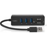 Nedis - USB Hub - 3 Poorten - USB3.0 - Zwart - 0,15 Meter