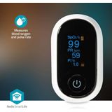 Nedis SmartLife Pulse Oximeter - Bluetooth - OLED-Scherm - Anti-bewegingsinterferentie / Auditief alarm / Hoge precisie sensor / Perfusie-index / Polsslag / Zuurstofverzadiging (SpO2) - Wit