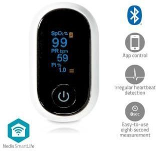 Nedis - BTHOX10WT - Smartlife Pulse Oximeter - Wit - Bluetooth - Oled-scherm