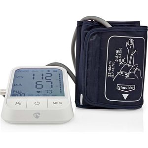 Nedis SmartLife Bloeddrukmeter - Arm - Bluetooth - LCD-Scherm - 22 - 42 cm - Aanduiding van stil houden / Detectie van onregelmatige hartslag / Detectie voor het dragen van armband - Wit