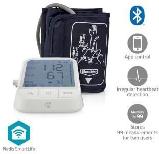 Nedis - BTHBP10WT - Bloeddrukmeter - Wit - Bluetooth - Lcd-scherm