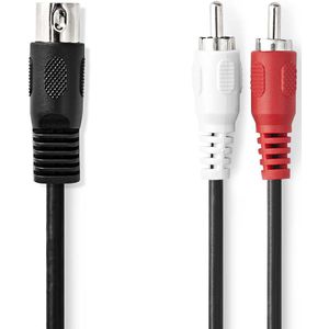 NEDIS DIN-audiokabel | DIN 5-pins stekker | 2x RCA stekker | vernikkeld | 1.00 m | rond | PVC | zwart | plastic zak