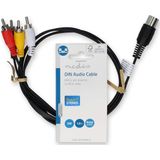 NEDIS Câble audio DIN 5 broches | 4 fiches RCA | Nickelé | 1 m | Rond | PVC | Noir | Étiquette