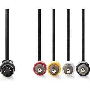 NEDIS DIN-audiokabel DIN 5-pins stekker | 4x RCA-stekker | vernikkeld | 1,00 m | rond | PVC | zwart | label