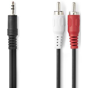 Stereo-Audiokabel - 3,5 Mm Male - 2x RCA Male - Vernikkeld - 1.00 M - Rond - Zwart - Label