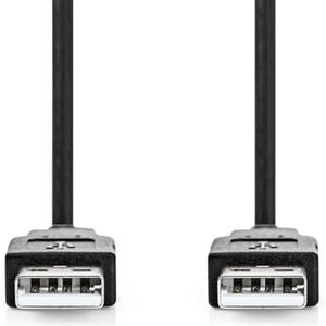 Nedis USB kabel - USB 2.0 - USB-A stekker - USB-A stekker - 480 Mbps - vernikkeld - 5 m - rond - PVC - zwart - etiket