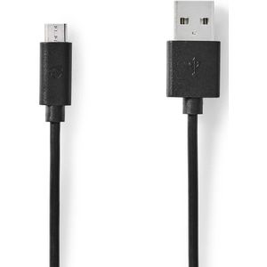 Nedis USB-Kabel - USB 2.0 - USB-A Male - USB Micro-B Male - 11 W - 480 Mbps - Vernikkeld - 2.00 m - Rond - PVC - Zwart - Label