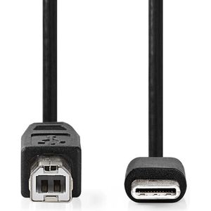 Nedis USB-Kabel - USB 2.0 - USB-C Male - USB-B Male - 480 Mbps - Vernikkeld - 1.00 m - Rond - PVC - Zwart - Label
