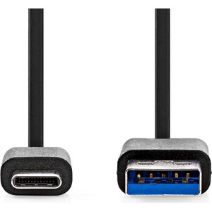Nedis USB-Kabel - USB 3.2 Gen 1 - USB-A Male - USB-C Male - 15 W - 5 Gbps - Vernikkeld - 1.00 m - Rond - PVC - Zwart - Label