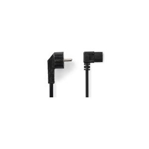 C13 Haaks Links - Schuko Haaks Voedingskabel - 3 x 0,75mm2 - 2 meter - Zwart