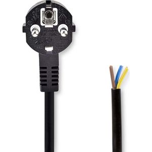 CEE 7/7 haaks - 3-aderig open eind stroomkabel | 3x 1,00mm | zwart | 3 meter
