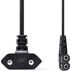 Nedis Stroomkabel - Euro Male - IEC-320-C7 - Gehoekt - Links Gehoekt - Vernikkeld - 5.00 m - Plat - PVC - Zwart - Label