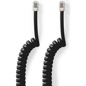 Telecomkabel | RJ10 Male | RJ10 Male | 5.00 m | Kabel design: Gekruld | Kabeltype: RJ10 | Zwart