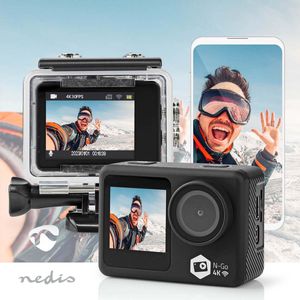 Nedis Action Cam | 4K@30fps | 16 MPixel | Waterbestendig tot: 30.0 m | 90 min | Wi-Fi | App beschikbaar voor: Android / IOS | Mounts inbegrepen | Zwart - ACAM51BK