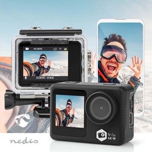Nedis Action Camera – 4K@30fps – 16 MP – Dual Screen – 30M Waterdicht – WiFi – Inclusief Mounts