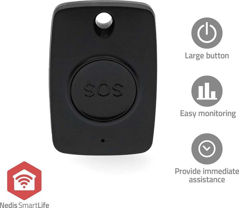 Nedis - Zigbee 3.0 Paniekknop - Zwart - Draagbaar - Directe Hulp