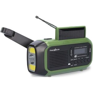 Nedis Noodradio - Draagbaar Model - DAB+ / FM - Batterij Gevoed / Handslinger / Solar Powered / USB Gevoed - Wekker - Groen / Zwart