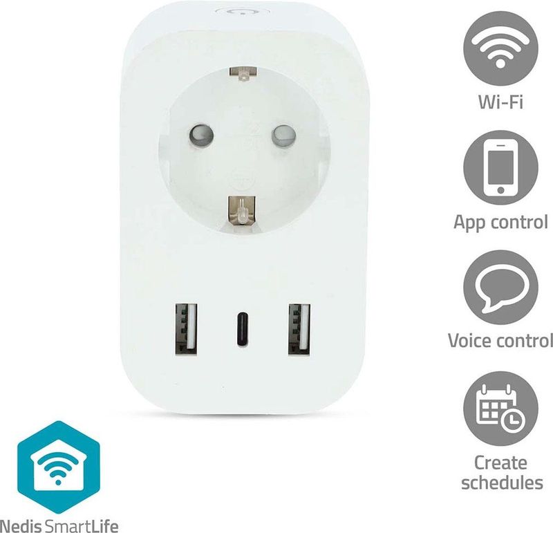 Nedis - SmartLife Slimme Stekker - Wi-Fi - Energiemeter - 3680 W - Type F