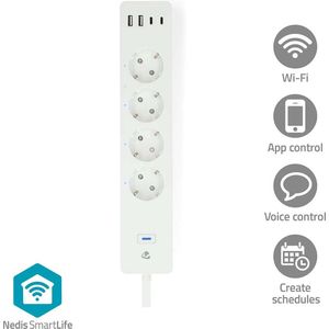 Nedis SmartLife Power Strip - Wi-Fi - Hybrid (CEE 7/7) / USB A/USB-C - 16A - 3680 W - 2.00 m - 0-55 °C - Android/IOS - Wit