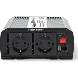 Nedis Omvormer Gemodificeerde Sinusgolf | Ingangsvoltage: 12 V DC | Apparaat stroomoutput: Type F (CEE 7/3) / USB-A | 1000 W | Piekvermogen: 2000 W Zilver - PIM100012FGY