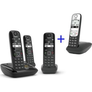 Gigaset AS690A Trio - DECT Telefoon - 4 Handsets - Verlichte Toetsen - Zwart/Zilver
