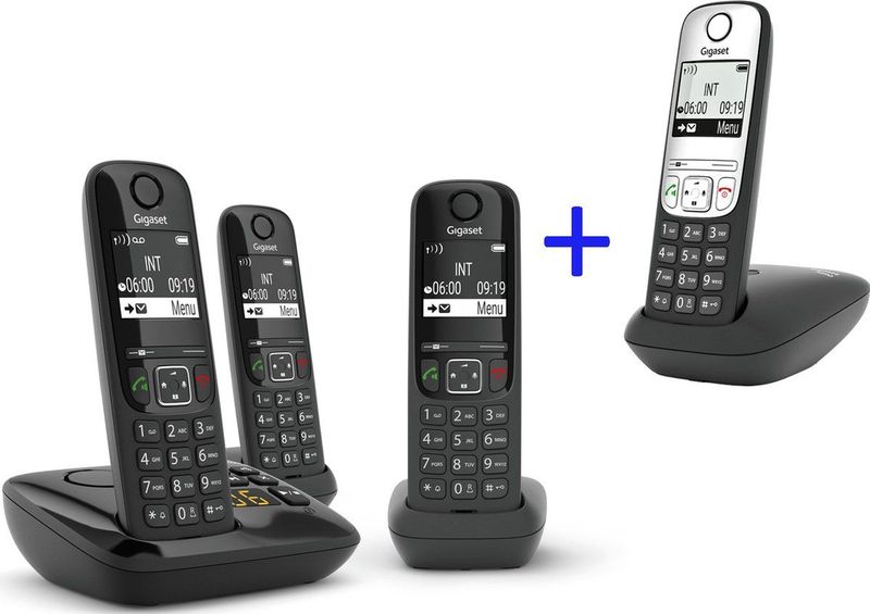 Gigaset AS690A Trio - DECT Telefoon - 4 Handsets - Verlichte Toetsen - Zwart/Zilver