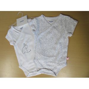 2 pack bodyset Noukie's , wit met grijst , korte mouw 3 maand 62