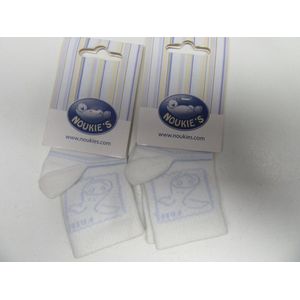 2 pack sokken van noukie's , paco wit met blauw  3-6maand