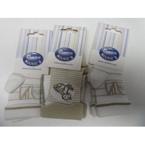 3 pack sokken in wit met beige , van noukie's  6-12 maand