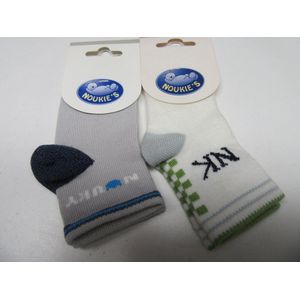 2 pack sokken van noukie's , grijst en wit groen  6-12m