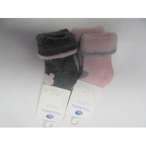 Noukie's - 2 pack - Sokken - Meisje - Roze met grijst en grijst met roze - 20 6-12 maand