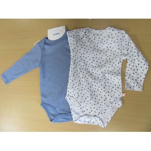 2 pack Noukie's , bodyset van 2 stuks , lange mouw blauw , 9maand 74