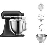KitchenAid keukenmachine - Artisan - Keukenrobot met 5 accessoires uit roestvrij staal en schenkschild - 300 W - 4,8 L - Zwart