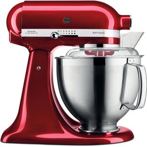 KitchenAid keukenmachine - Artisan - Keukenrobot met 5 accessoires uit roestvrij staal en schenkschild - 300 W - 4,8 L - Appelrood