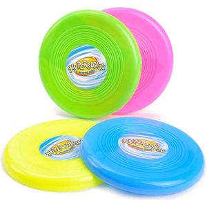 24x Mini Frisbee 10cm diameter blauw geel groen roze uitdeelcadeautje
