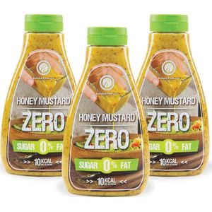 Rabeko Zero Sauce — honingmosterd, 3 x 425 ml zonder suiker en vetarm — gezonde koolhydraatarme producten met minder calorieën en minder vet voor salades, frieten, hamburgers, grills — gluten — en lactosevrij