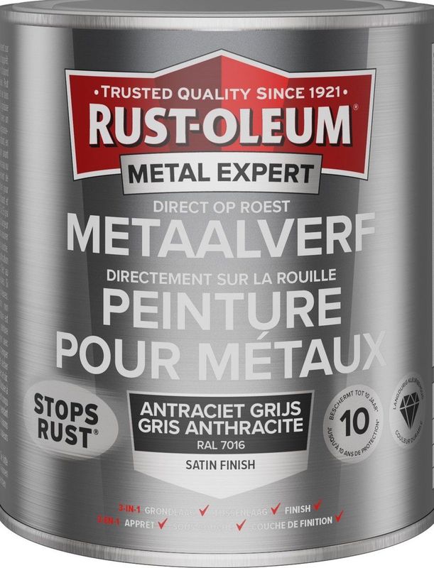 Rust-Oleum Metal Expert Direct Op Roest Metaal Verf - Zijdeglans - 750ml - RAL 7016 - 3-in-1 Technologie