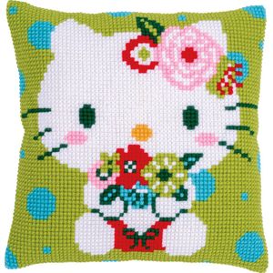 Vervaco Hello Kitty Bloemen Kruissteek Kussen Kit, ecru, ca. 40 x 40 cm