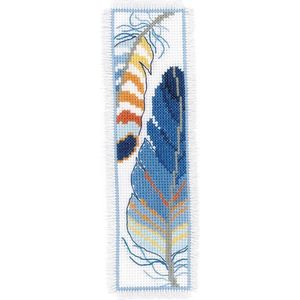 Vervaco Lesezeichen Stickpackung ""Blaue Federn"" 2er Set, Z&#228;hlmuster