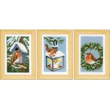 Vervaco Miniatuur kit Roodborstjes in de winter set van 3 borduren (pakket) PN-0187471