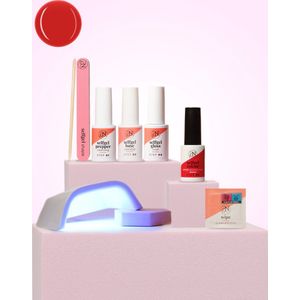 PN Selfcare - Gellak Starterspakket Atomic Red - LED Lamp + 1 Rode Gellak & Manicure Set voor Gel Nagels - 4 x 6ml - Professionele Gellak voor Thuisgebruik